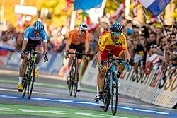 Alejandro Valverde wins the 2018 road race in Innsbruck., tags: falkirk uci cycling world - CC BY-SA